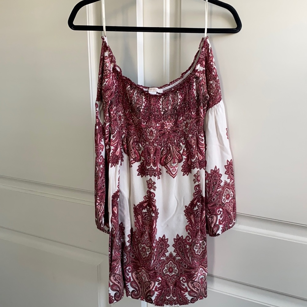 off the shoulder printed dress